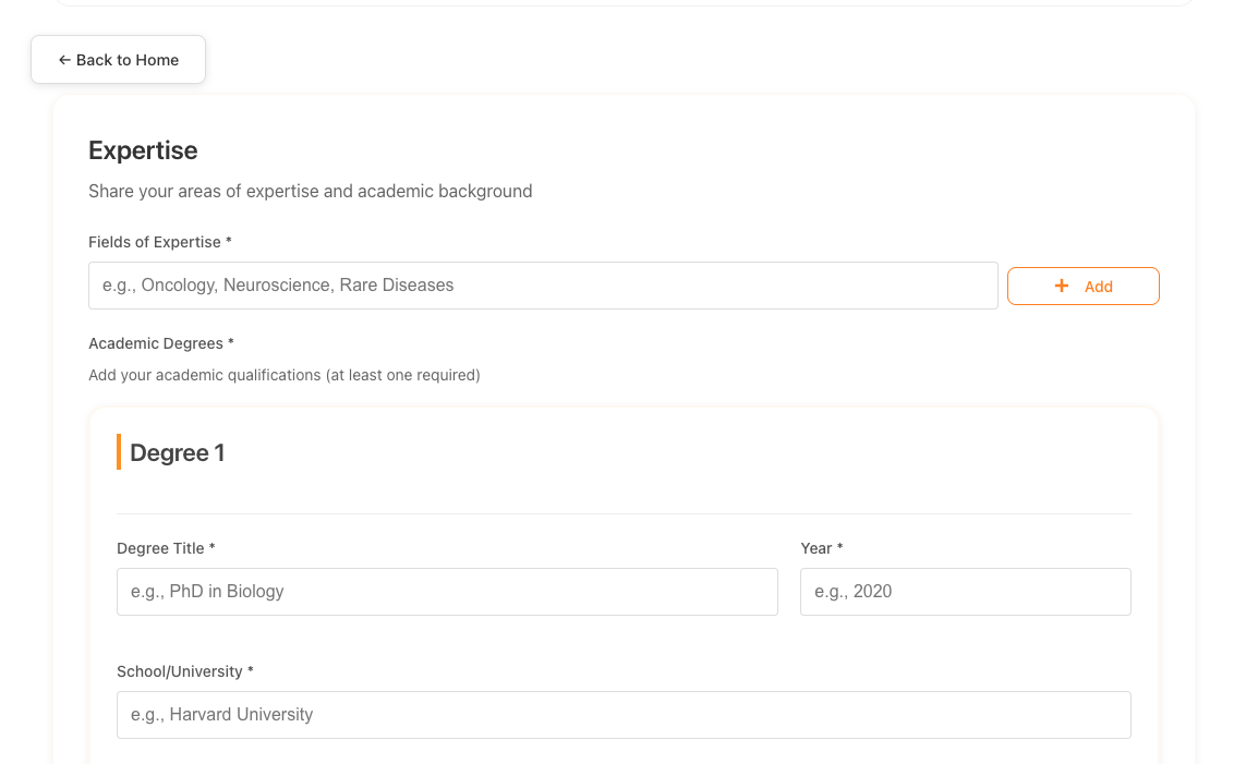 Registration platform screenshot